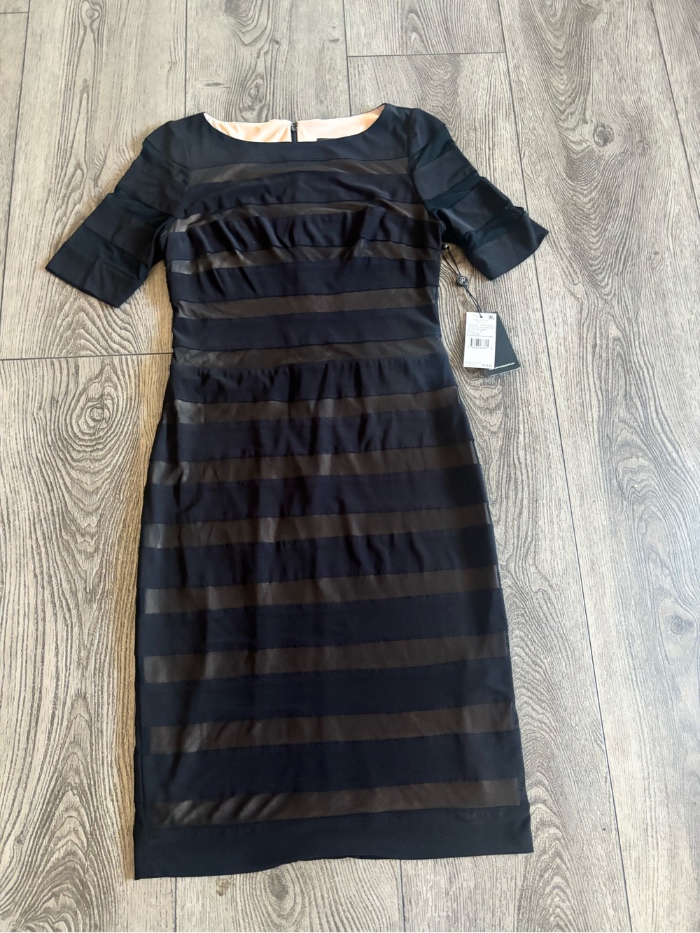 Adrianna Papell Black Striped Sheath Dress - Classic Women's Dress